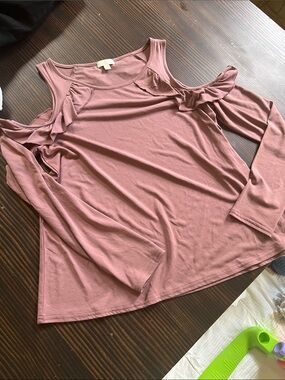 Charming Charlie Dusty Rose Cold-Shoulder Ruffle Long-Sleeve Top